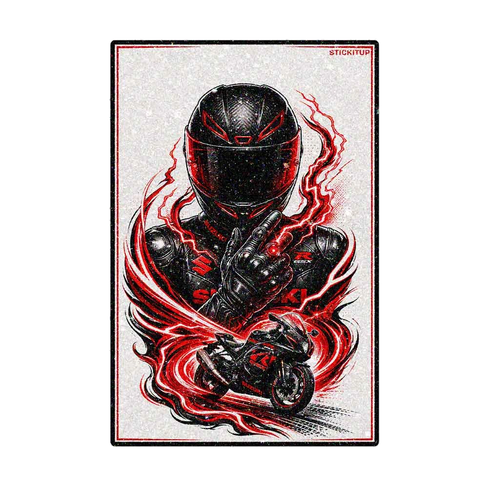 Fiery Flame Moto Rider Glitter Sticker